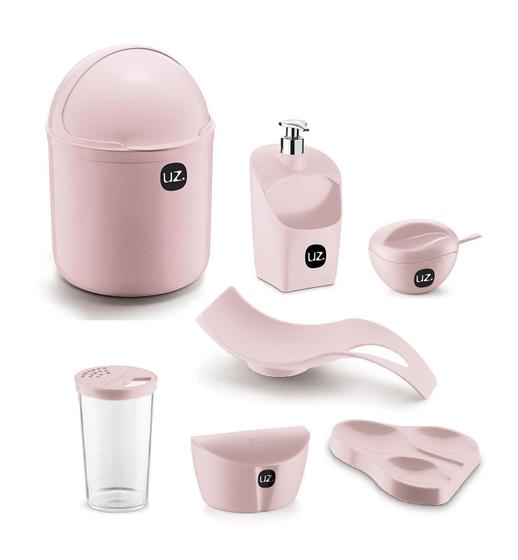 Kit 7 Peças Utensílios Para Cozinha Com Lixeira e Porta Detergente Bpa Free UZ Menor preço em Kit 7 Peças Utensílios Para Cozinha Com Lixeira e Porta Detergente Bpa Free UZ