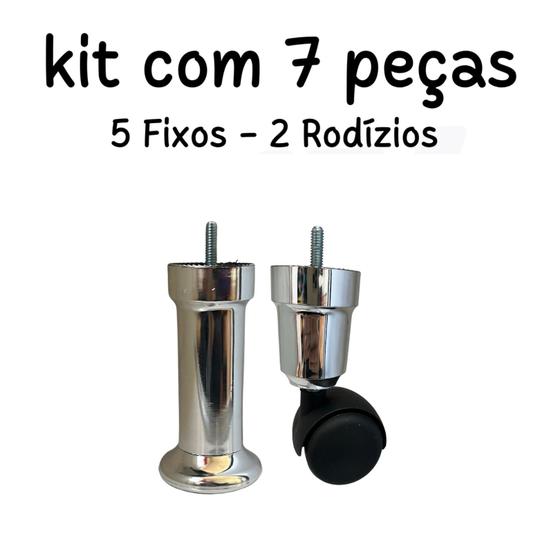 Imagem de KIT 7 PÉS PARA CAMA BOX ou BAÚ CASAL- 5 FIXOS  2 RODIZIOS