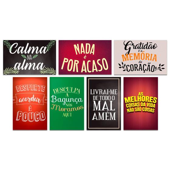 Imagem de Kit 7 Placas Decorativas Frases Motivacionais Mdf 20x30 cm