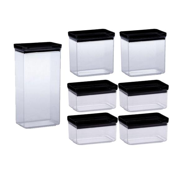 Imagem de Kit 7 Potes Herméticos Organizador Black 580/1300/2600ML