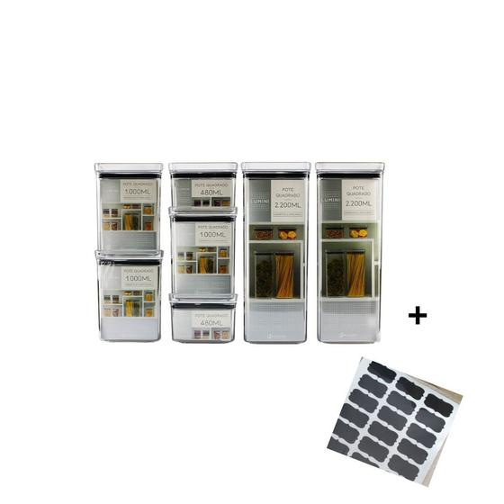 Imagem de Kit 7 potes para alimentos / mantimentos herméticos empilháveis acrílico lumini paramount