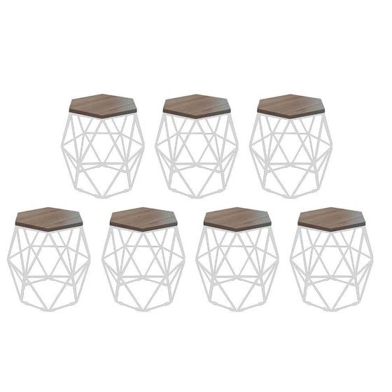 Imagem de Kit 7 Puff Banqueta Luna Decorativo Sala Quarto Ferro Branco Assento MDF Caramelo - Ahazzo Móveis