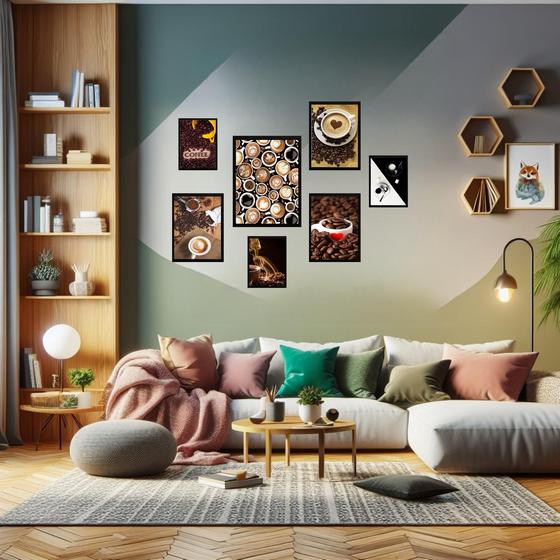 Imagem de Kit 7 Quadros Decorativos Café - com vidro
