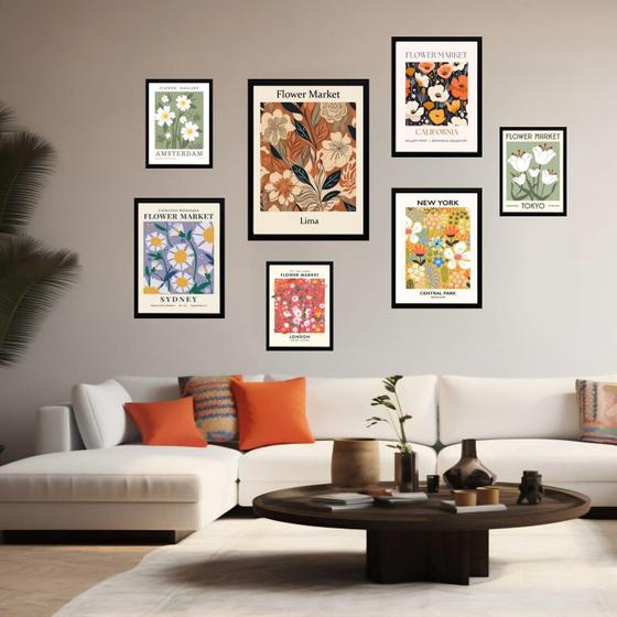 Imagem de Kit 7 Quadros Decorativos Flower Market - Com Vidro