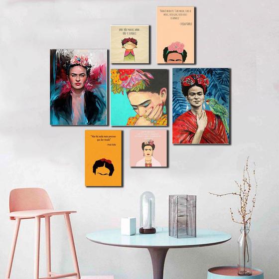 Kit 7 Quadros Decorativos Frases Frida Kahl Menor preço em Kit 7 Quadros Decorativos Frases Frida Kahl