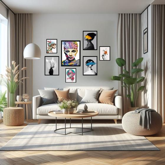 Imagem de Kit 7 quadros Decorativos Mulheres Arte Surrealismo - com vidro