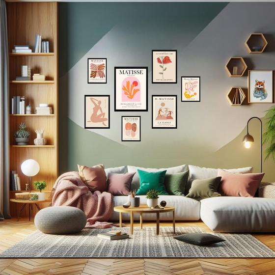 Imagem de Kit 7 Quadros Matisse Abstrato Rosas e Pastéis - com vidro