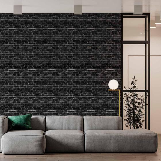 Imagem de Kit 7 Rolos Papel De Parede Adesivo Tijolo Preto 3,0M