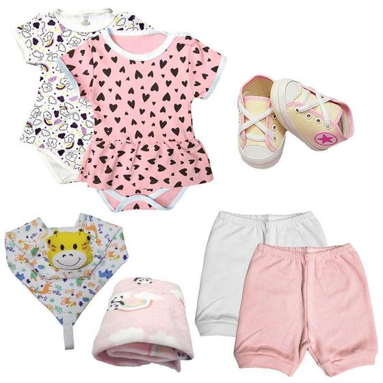 Imagem de Kit 7 Roupas Bebê Body Balone e Short Naninhas Sapatinhos