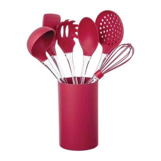 Imagem de Kit 7 Utensílios Silicone Com Cabo De Acrilico Vermelho Euro