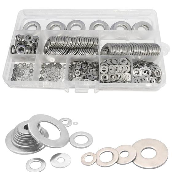 Imagem de Kit 700 Arruelas Aço Inox Não Enferruja M2 M5 M6 M8 M10 M12