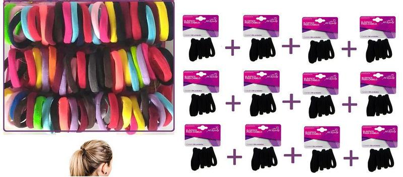 Imagem de Kit 72 Unidades Liga Elástico Meia Xuxinha para Prender os Cabelos Coloridas e Pretos