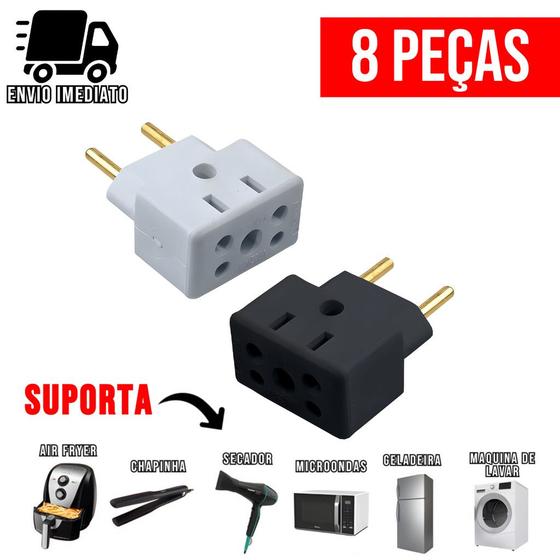 Imagem de Kit 8 Adaptador de Tomada Ultra Resistente Secador Air Fryer Microondas Geladeira Benjamin Bivolt