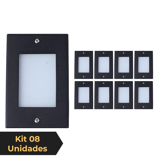 Imagem de Kit 8 Balizador de Embutir Escada Parede Preto 4x2 Alumínio