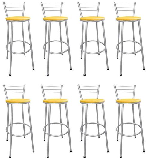 Imagem de Kit 8 Banquetas Bistrô Aço Pintura Epóxi Cinza Assento Amarelo