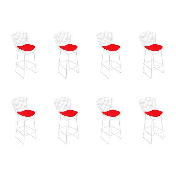 Imagem de Kit 8 Banquetas Bistrô Bertoia Branca D60 com Assento Vermelho