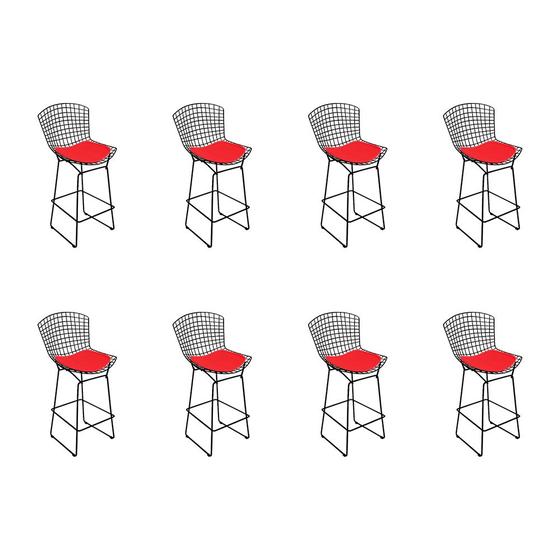 Imagem de Kit 8 Banquetas Bistrô Bertoia Preta D60 com Assento Vermelho