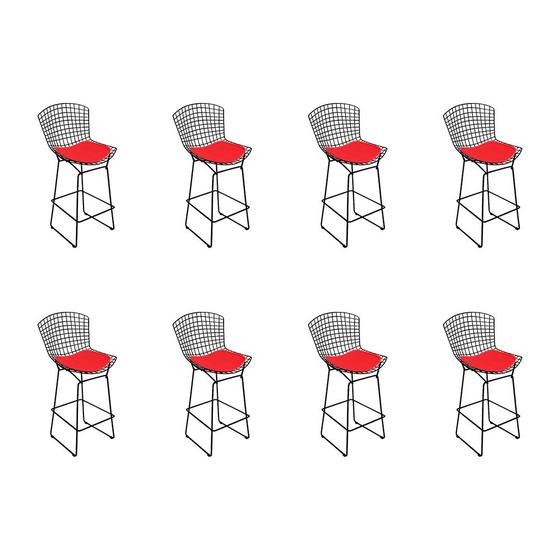 Imagem de Kit 8 Banquetas Bistrô Bertoia Preta D70 com Assento Vermelho