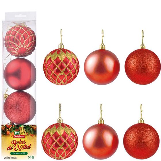 Imagem de Kit 8 Bola Vermelha Dourada Enfeite Arvore Natal Luxo 8 CM