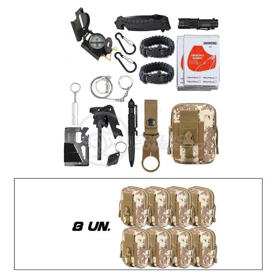 Imagem de Kit 8 Bolsas Camufladas Conjunto Acessórios de Camping Kit Sobrevivência para Acampar