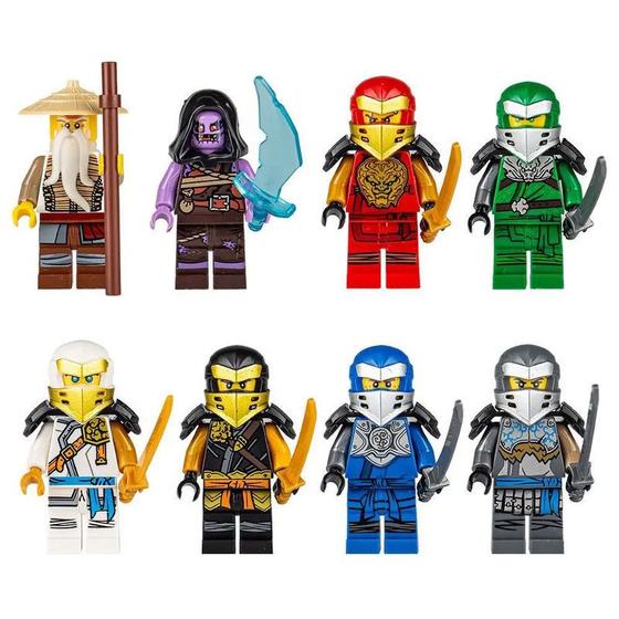 Imagem de Kit 8 bonecos ninjago mestre wu jay kai lloyd snake blocos de montar