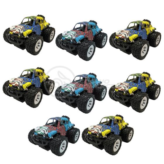 Imagem de Kit 8 Brinquedos Infantil Colecionável Mini Carrinho de Fricção 4WD Off Road Corrida Grafite Colorido