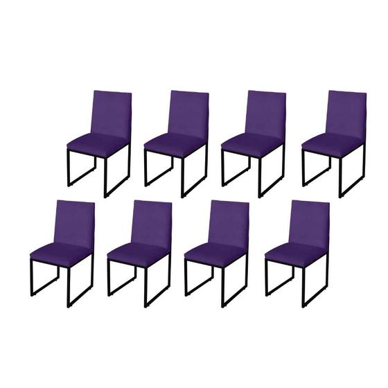 Imagem de Kit 8 Cadeira Para Sala de Jantar Trendy Base Metálica Preto Suede Roxo - Móveis Mafer