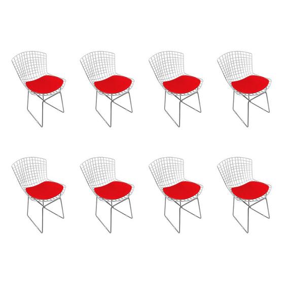 Imagem de Kit 8 Cadeiras Bertoia Cromada com Assento Sintético Vermelho