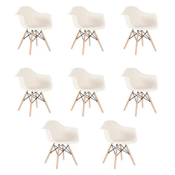 Imagem de Kit 8 Cadeiras Charles Eames Eiffel Daw Com Pés De Madeira Clara Creme