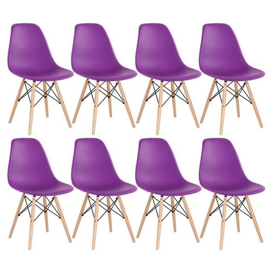 Imagem de Kit 8 Cadeiras Charles Eames Eiffel Dsw Com Pés De Madeira Clara Roxo