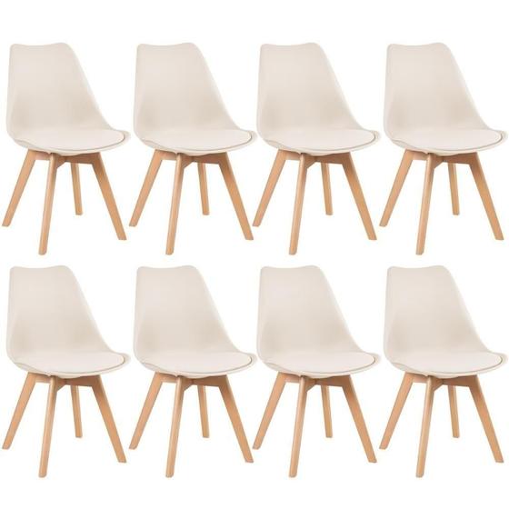 Imagem de Kit 8 Cadeiras Com Assento Estofado Leda Creme