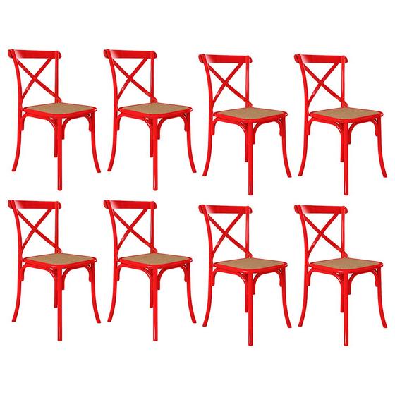 Imagem de Kit 8 Cadeiras Cross Katrina X Vermelha Assento Bege New Green Aço