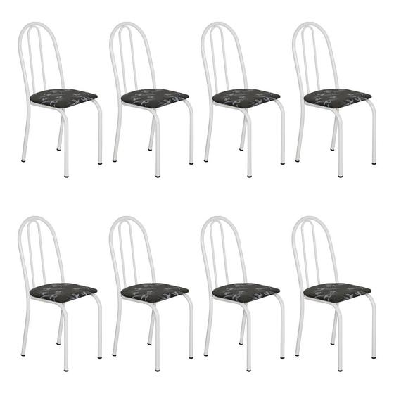 Imagem de Kit 8 Cadeiras de Cozinha Califórnia Estampado Preto Florido Pés de Ferro Branco - Pallazio