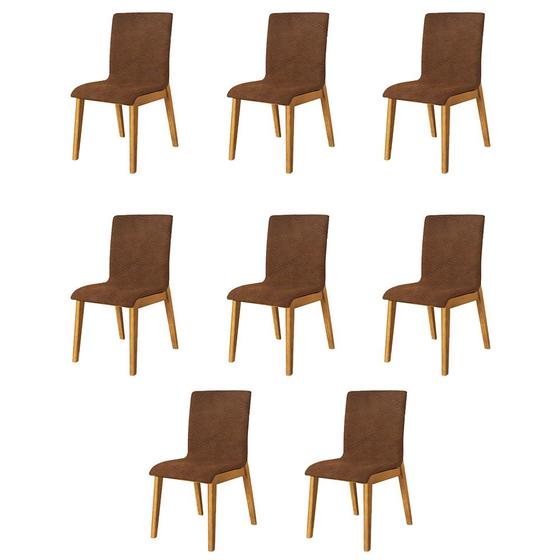 Imagem de Kit 8 Cadeiras de Jantar Diamante Estofadas em Couro Pu Caramelo Base Madeira Maciça Mel