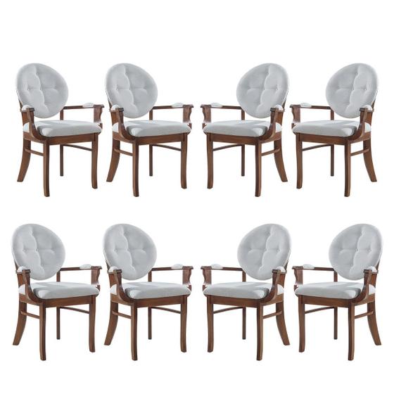 Imagem de Kit 8 Cadeiras de Jantar Estofada com Braço Florence 45x94Cm Madeira Maciça Linho Bege Cru L71 - RMI