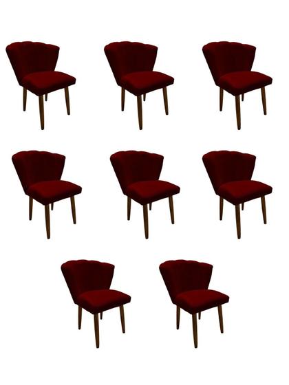 Imagem de Kit 8 Cadeiras de Jantar Estofada Pétala Tecido Suede Marsala Pés Palito Kimi Decor