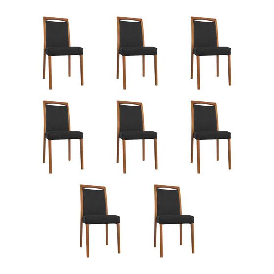 Imagem de Kit 8 Cadeiras de Jantar Estofadas Jade material sintético Preto Base Madeira Maciça Mel
