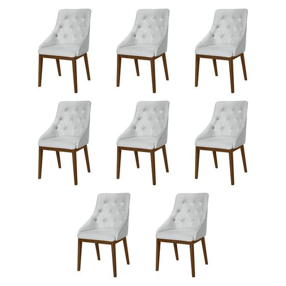 Imagem de Kit 8 Cadeiras de Jantar Luxo Estofada Elisa Anatômica Capitonê Linho Cinza Base Madeira Maciça Imbu