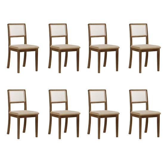 Imagem de Kit 8 Cadeiras de Jantar Madeira Maciça Imbuia Encosto Telinha Palha Estofada Linho Bege Rubi