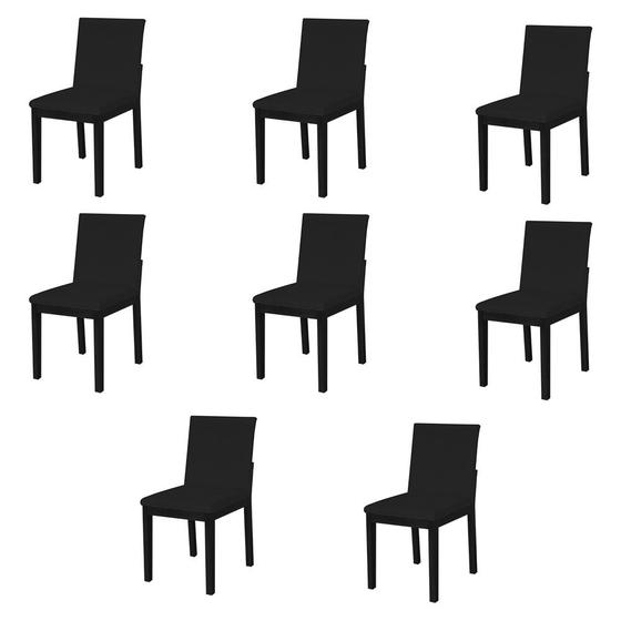 Imagem de Kit 8 Cadeiras de Jantar Pérola Estofado Liso Veludo Preto Base Madeira Maciça Preto 