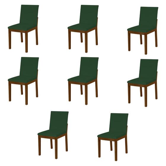 Imagem de Kit 8 Cadeiras de Jantar Pérola Estofado Liso Veludo Verde Base Madeira Maciça Imbuia 