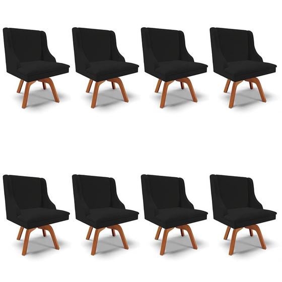 Kit 8 Cadeiras Estofadas Giratória para Sala de Jantar Lia Linho Preto - Ibiza Imagem de Kit 8 Cadeiras Estofadas Giratória para Sala de Jantar Lia Linho Preto - Ibiza