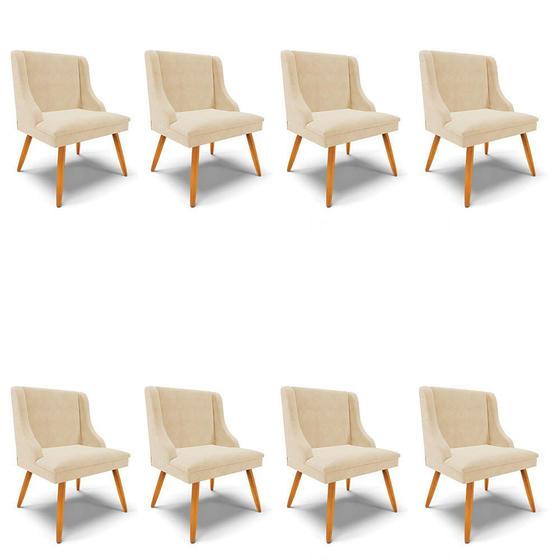 Imagem de Kit 8 Cadeiras Estofadas para Sala de Jantar Pés Palito Lia Suede Bege - Ibiza