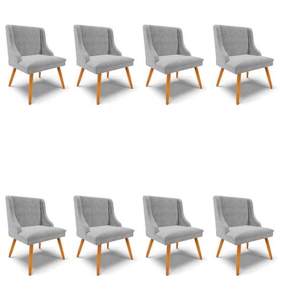 Imagem de Kit 8 Cadeiras Estofadas para Sala de Jantar Pés Palito Lia Suede Cinza - Ibiza