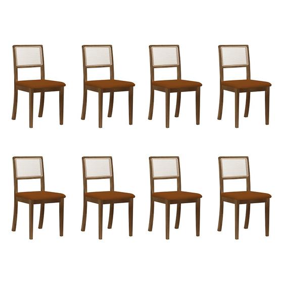 Imagem de Kit 8 Cadeiras Estofadas Tecido Veludo Terracota Encosto em Tela Sextavada Rubi Madeira Maciça Imbui