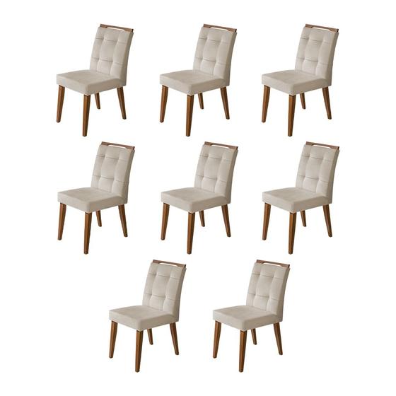 Imagem de Kit 8 Cadeiras Jantar Luxo Agatá Estofadas Veludo Bege com Alça Madeira Maciça Imbuia