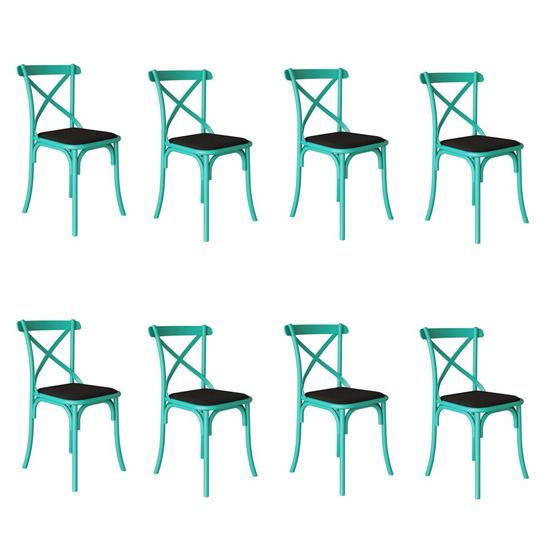 Imagem de Kit 8 Cadeiras Katrina Assento Corano Preto Aço Azul Turquesa
