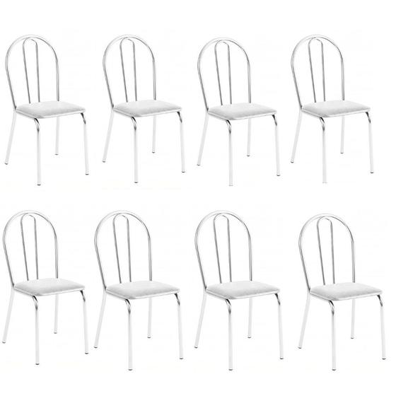 Imagem de Kit 8 Cadeiras Lisboa Cromada Para Cozinha ou Área Gourmet-Assento Sintético  Branco