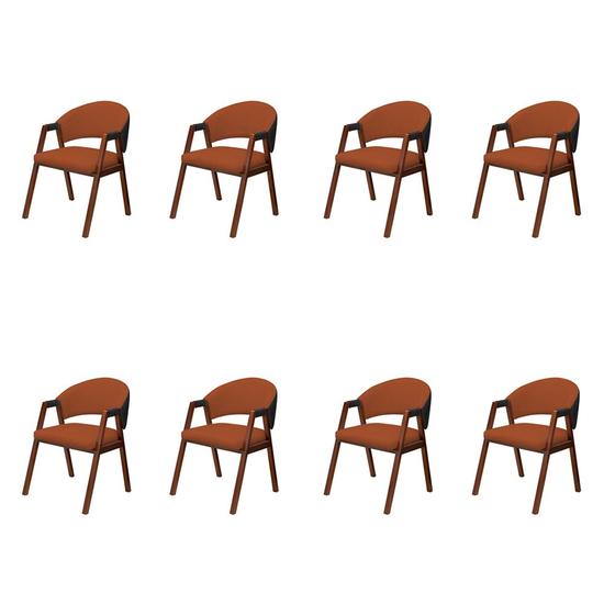 Imagem de Kit 8 Cadeiras Liz Ambiente Sala de Jantar Pés Madeira material sintético Preto e Boucle Terracota