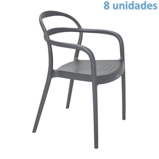 Imagem de Kit 8 cadeiras plastica monobloco com bracos sissi grafite tramontina